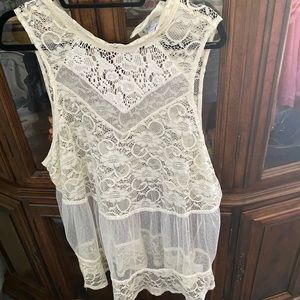 Very sheer top for over tank tops very cute. Can be worn alone if you dare!